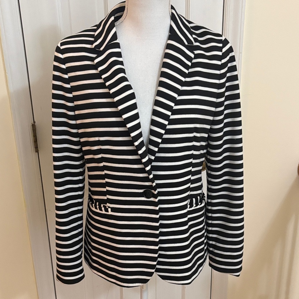 Chico's Black and White Striped Blazer